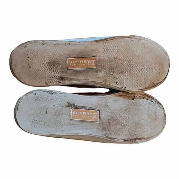 Sperry Top Sider Bahama Boat Shoe Womens Size 7 Brown Camel Plaid Canvas Slip On - Picture 8 of 14